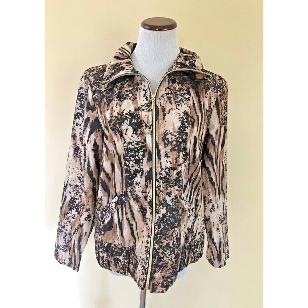 Chicos Zenergy Lightweight Animal Print Jacket‎ Brown Tan Shimmy Medium